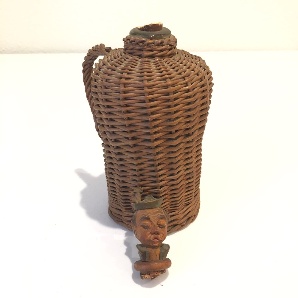 Antique Wicker Demijohn Bottle and Carved Cork